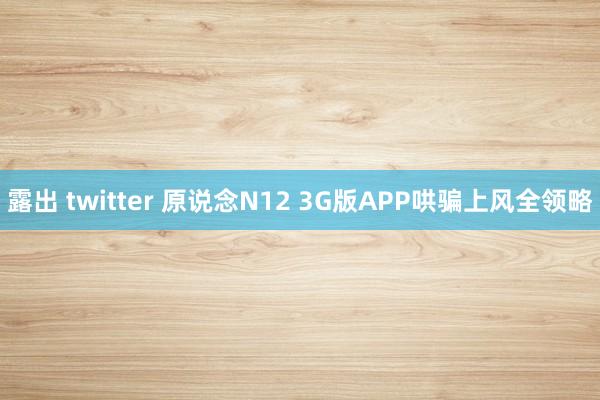 露出 twitter 原说念N12 3G版APP哄骗上风全领略